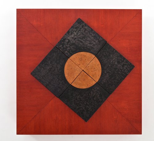 "Wood Quadrant" by Majie Lavergne, 30" x 30". See examples of his interactive at at www.ArtsyShark.com