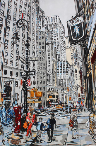 “Corner of Pearl” Ink, Oil and Acrylic on Canvas, 90" x 60" by artist Brooke Harker. See her portfolio by visiting www.ArtsyShark.com