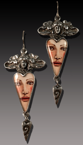 “Angel Heart Face Earrings” Pewter, Art and Resin, 2 .25" by artist Laurie Leonard. See her portfolio by visiting www.ArtsyShark.com