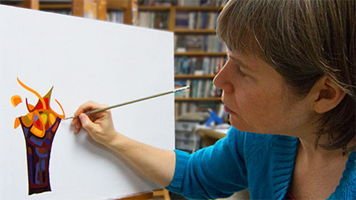 Artist Mandy Budan at work in her studio. See artist Mandy Budan's portfolio by visiting www.ArtsyShark.com