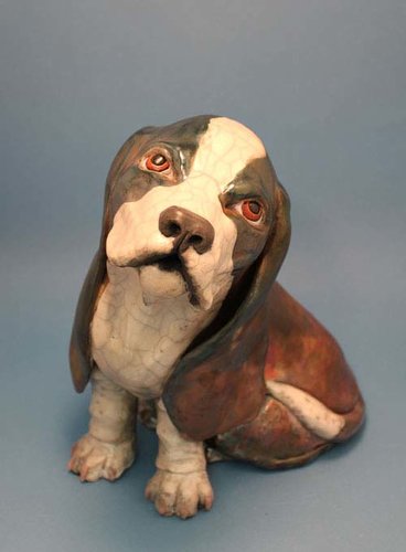 "Waiting For Treats" Raku Ceramics, 10” x 8” x 14” by artist Theresa McCarthy Sayer. See her portfolio by visiting www.ArtsyShark.com