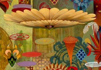 “Ancient Embellishments” Oil on Canvas with Gold Leaf, 75” x 51” by artist Barbara Rogers. See her portfolio by visiting www.ArtsyShark.com