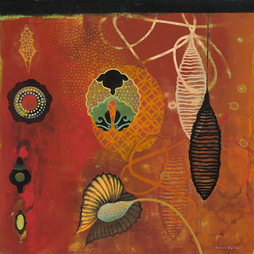 “Strange Botany #11, 2014” Oil on Paper, 24” x 24” by artist Barbara Rogers. See her portfolio by visiting www.ArtsyShark.com