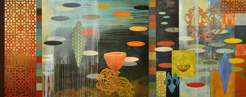“Swimming at the Lake Palace” Oil on Canvas, 52” x 132” by artist Barbara Rogers. See her portfolio by visiting www.ArtsyShark.com