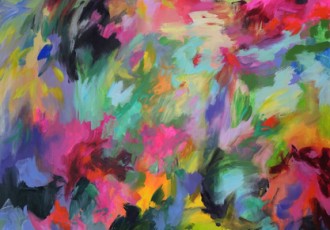 “It Was the Time of Flowers, It Was a Sunday Afternoon” Acrylic on Canvas, 39" x 47" by artist Mary Chaplin. See her portfolio by visiting www.ArtsyShark.com