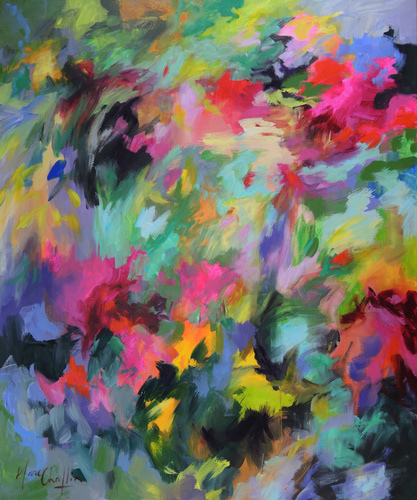 “It Was the Time of Flowers, It Was a Sunday Afternoon” Acrylic on Canvas, 39" x 47" by artist Mary Chaplin. See her portfolio by visiting www.ArtsyShark.com