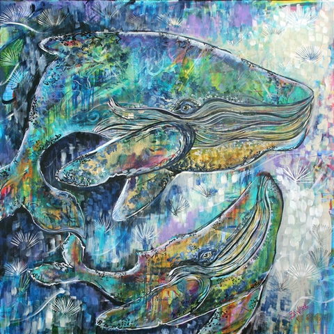 “Get Me to the Sea” Acrylic, 48” x 48” by artist Shelby Willis. See her portfolio by visiting www.ArtsyShark.com
