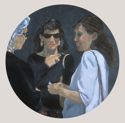"We Are Not Privy #3" Oil/Wax on Birch Tondo 24" diameter, unframed, by artist Susan Miller-Haven. See her portfolio at www.ArtsyShark.com