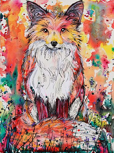 “Autumn Fox” Acrylic and Marker on Stretched Canvas, 45cm x 60cm by artist Eve Izzett. See her portfolio by visiting www.ArtsyShark.com