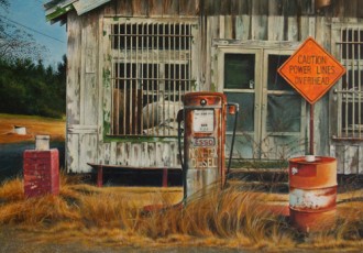 "The Green Trim" Acrylic on Masonite, 22" x 28" by artist Daniel Coston. See his portfolio by visiting www.ArtsyShark.com