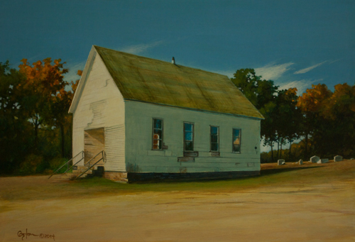 "Zinnamon Church" Acrylic on Masonite, 11" x 16" by artist Daniel Coston. See his portfolio by visiting www.ArtsyShark.com