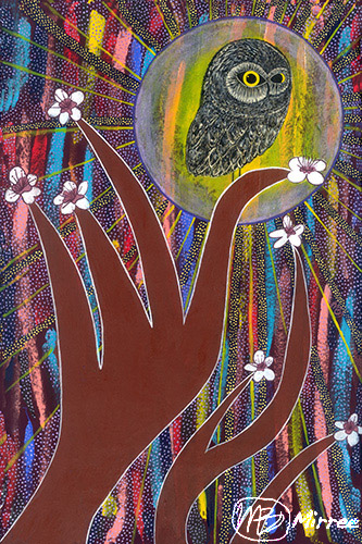 “Day Owl – Hidden Signs” Acrylic, 60cm x 90cm by Mirree Louise Bayliss. See her portfolio by visiting www.ArtsyShark.com