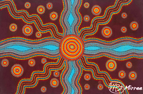 “Family Songlines – Inner Healing/Journey” Acrylic, 90cm x 60cm by artist Mirree Louise Bayliss. See her portfolio by visiting www.ArtsyShark.com