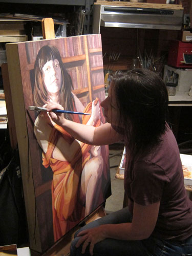 Artist Denise Fulton in her studio. See her portfolio by visiting www.ArtsyShark.com