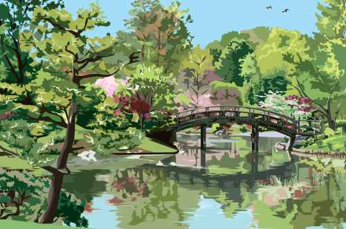 "Japanese Garden in Spring #1" Archival Ink on Paper, Various Sizes by artist Mark Hurd. See his portfolio by visiting www.ArtsyShark.com