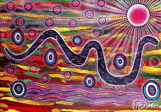 “Rainbow Serpent – Light of the Soul” Acrylic, 90cm x 60cm by artist Mirree Louise Bayliss. See her portfolio by visiting www.ArtsyShark.com