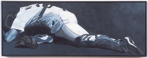 "Alive Still Life" St. Louis Catcher Mike Matheny, Oil/Wax on Wood, 44" x 16", Custom Graphite Wood Frame, artist: Susan Miller-Haven. See her portfolio at www.ArtsyShark.com