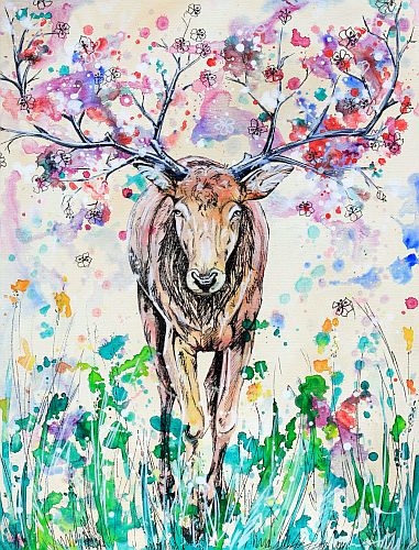 “Through the Meadow” Acrylic and Marker on Stretched Canvas, 45cm x 60cm by artist Eve Izzett. See her portfolio by visiting www.ArtsyShark.com