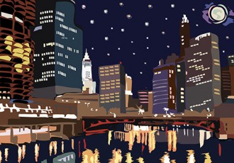 "Chicago River #3" Archival Ink on Paper, Various Sizes by artist Mark Hurd. See his portfolio by visiting www.ArtsyShark.com