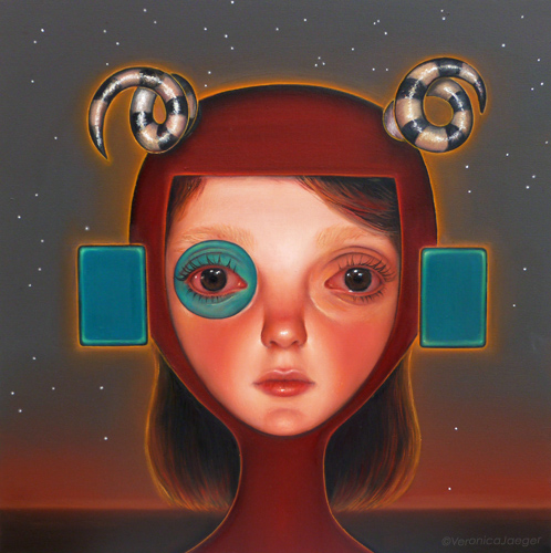 “Lunar Girl” Oil on Canvas, 24” x 24” by artist Veronica Jaeger. See her portfolio by visiting www.ArtsyShark.com