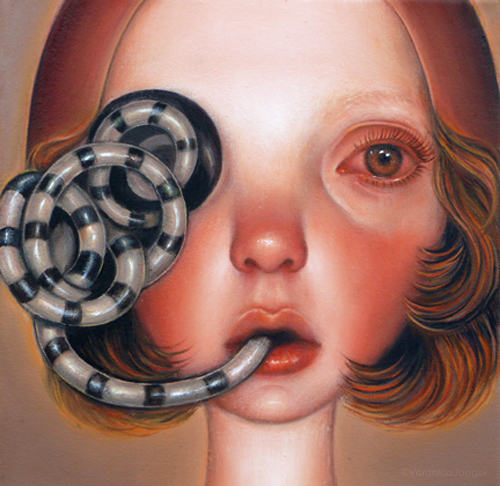 “Medusa” Oil on Canvas, 12” x 12” by artist Veronica Jaeger. See her portfolio by visiting www.ArtsyShark.com