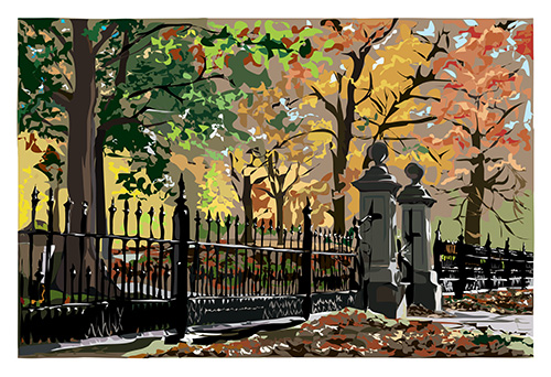 "Layfayette Square Park in Fall" Archival Ink on Paper, Various Sizes by artist Mark Hurd. See his portfolio by visiting www.ArtsyShark.com