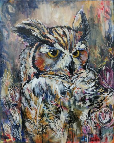 “Spirit Owl” Acrylic, 16” x 20” by artist Shelby Willis. See her portfolio by visiting www.ArtsyShark.com