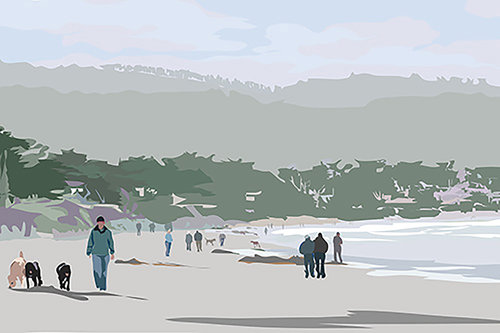 "Carmel Beach with the Dogs" Archival Ink on Paper, Various Sizes by artist Mark Hurd. See his portfolio by visiting www.ArtsyShark.com