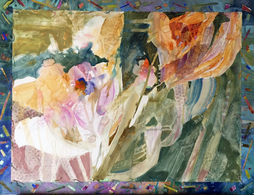 “Garden Party” Watercolor on Paper, 26” x 40” by artist Dorothy Ganek. See her portfolio by visiting www.ArtsyShark.com