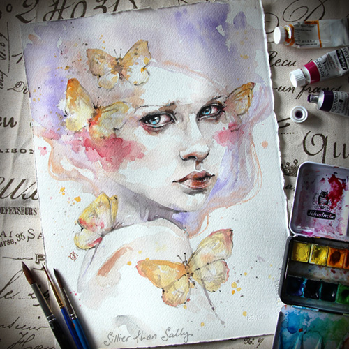 “All A Flutter” Watercolour, 25cm x 35cm by artist Sally Walsh. See her portfolio by visiting www.ArtsyShark.com