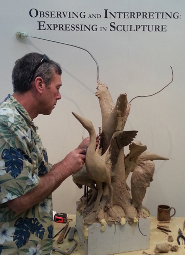 Artist Ken Newman sculpting “Confluence of Blue” in clay. See artist Ken Newman's portfolio by visiting www.ArtsyShark.com