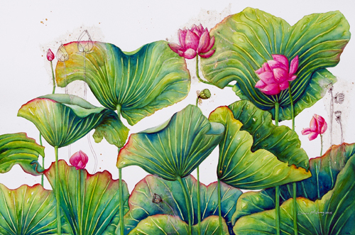 “Ebb & Flow of the Lotus” Mixed Media, 62cm x 80cm by artist Donna Maloney. See her portfolio by visiting www.ArtsyShark.com