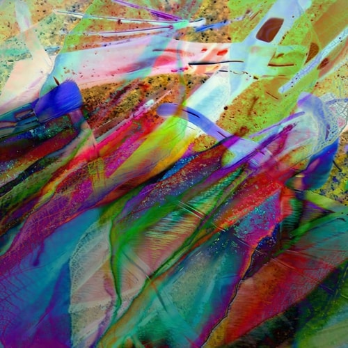 "Colored Glass With Frit and Leaves" mixed media, sizes vary by Tracy Ellyn. See her artist feature at www.ArtsyShark.com
