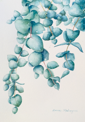 “Gum Leaves” Watercolor, 32cm x 40cm by artist Donna Maloney. See her portfolio by visiting www.ArtsyShark.com