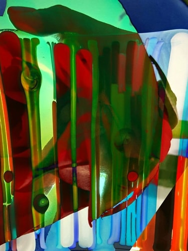 "Glass with Stripes and Hand" mixed media sizes vary, by Tracy Ellyn. See her artist feature at www.ArtsyShark.com