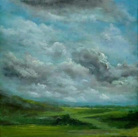 “English Landscape” Acrylic on Canvas, 14” x 14” by artist Yossi Sigura. See his portfolio by visiting www.ArtsyShark.com