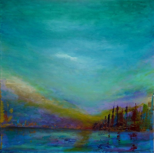 “Evening Dance” Acrylic on Canvas, 24” x 24” by artist Yossi Sigura. See his portfolio by visiting www.ArtsyShark.com