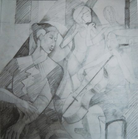 "Rehearsal" Drawing by artist Angela Brittain. See her portfolio by visiting www.ArtsyShark.com