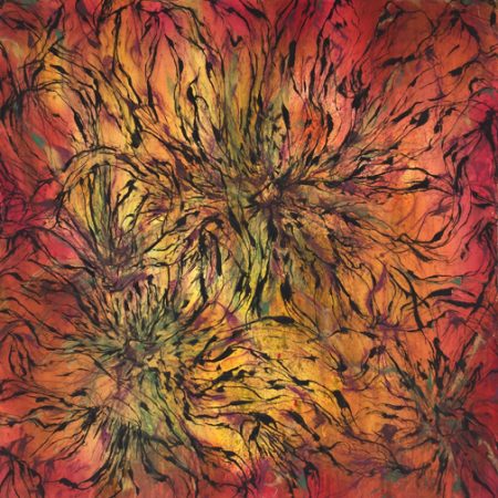 “Flourish in Color” Mixed Media on Paper, 36” x 36” by artist Patricia Russac. See her portfolio by visiting www.ArtsyShark.com