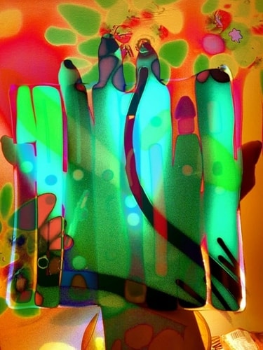 "Glass with Florals and Stripes" mixed media, sizes vary, by Tracy Ellyn. See her artist feature at www.ArtsyShark.com