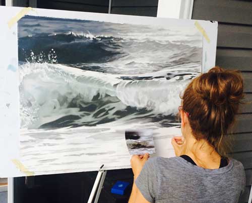 "Evening Waves" Pastel in Progress, 32" x 24" by artist Stacy Hatley Carter. See her portfolio by visiting www.ArtsyShark.com