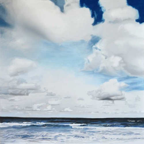 "Beautiful Cumulus Sky at Sea" Pastel, 40" x 40" by artist Stacy Hatley Carter. See her portfolio by visiting www.ArtsyShark.com