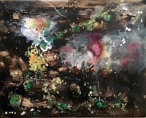 “Fall to Earth” Ink and Acrylic Skins, 48” x 60” by artist Barbara Mink. See her portfolio by visiting www.ArtsyShark.com