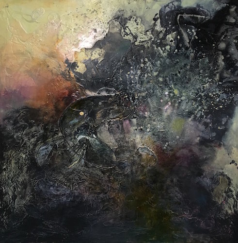 “Stardust” Ink, Acrylic and Acrylic Skins, 55” x 55” by artist Barbara Mink. See her portfolio by visiting www.ArtsyShark.com