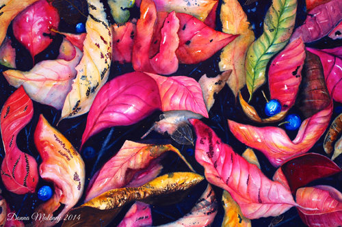 “Rainforest Leaves” Mixed Media, 82cm x 101cm by artist Donna Maloney. See her portfolio by visiting www.ArtsyShark.com