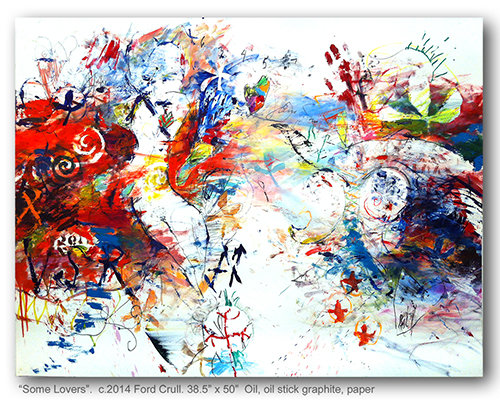 “Some Lovers” Oil, Oil Stick and Graphite on Paper, 38.5” x 50” by artist Ford Crull. See his portfolio by visiting www.ArtsyShark.com