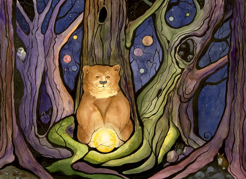 “Spirit Bear The Sky Is Falling” Watercolor, Gouache and Ink, 22” x 30” by artist Pattie Brooks Anderson. See her portfolio by visiting www.ArtsyShark.com