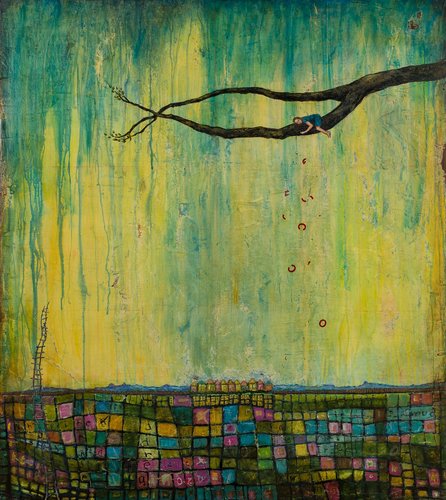 “Treasure Hunt” Mixed Media, 36” x 32” by artist Sandra Dawson. See her portfolio by visiting www.ArtsyShark.com