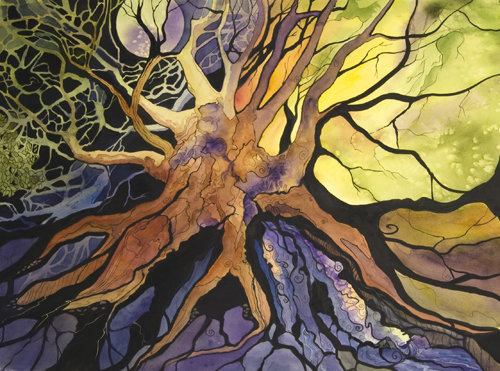 “Tree of Life” Watercolor, Gouache and Ink, 22” x 30” by artist Pattie Brooks Anderson. See her portfolio by visiting www.ArtsyShark.com