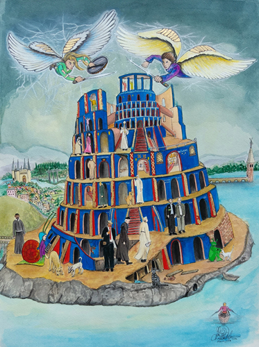 "Babel Tower" by artist Chelle Destefano. REad her interview at www.ArtsyShark.com